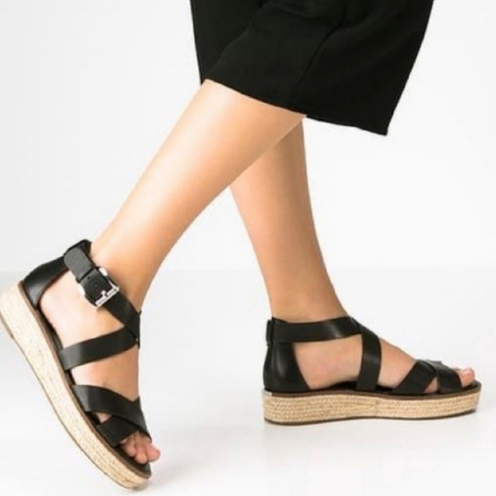 Michael Kors The Darby Sandal Black Espadrille Flats with Jute Sole. Size: 8.5